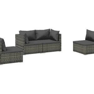 4-delige Loungeset met kussens poly rattan grijs 4-delige Loungeset met kussens poly rattan grijs