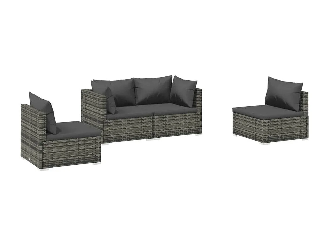 4-delige Loungeset met kussens poly rattan grijs