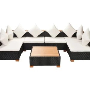 7-delige Loungeset met kussens poly rattan zwart 7-delige Loungeset met kussens poly rattan zwart