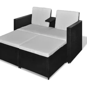4-delige Loungeset met kussens poly rattan zwart 4-delige Loungeset met kussens poly rattan zwart