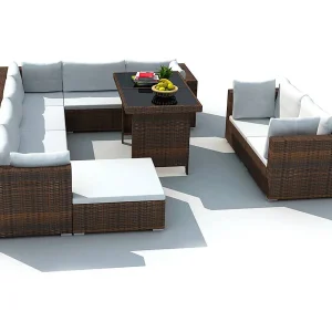 10-delige Loungeset met kussens poly rattan bruin 10-delige Loungeset met kussens poly rattan bruin