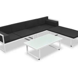 4-delige Loungeset met kussens aluminium zwart 4-delige Loungeset met kussens aluminium zwart
