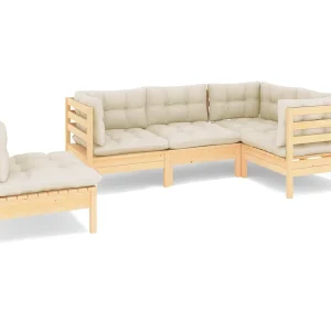 5-delige Loungeset met crèmekleurige kussens grenenhout 5-delige Loungeset met crèmekleurige kussens grenenhout
