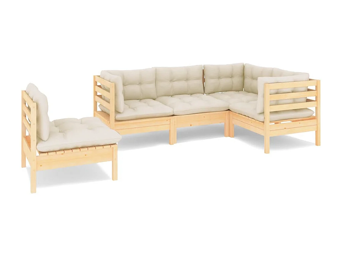 5-delige Loungeset met crèmekleurige kussens grenenhout