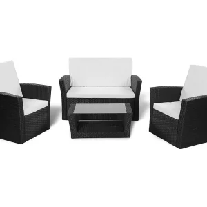 4-delige Loungeset met kussens poly rattan zwart 4-delige Loungeset met kussens poly rattan zwart