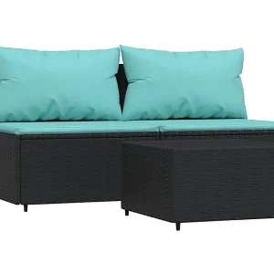 3-delige Loungeset met kussens poly rattan zwart 3-delige Loungeset met kussens poly rattan zwart