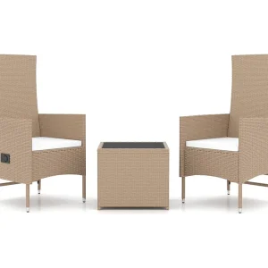 3-delige Loungeset poly rattan en staal beige 3-delige Loungeset poly rattan en staal beige