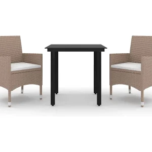 3-delige Tuinset met kussens poly rattan en glas 3-delige Tuinset met kussens poly rattan en glas