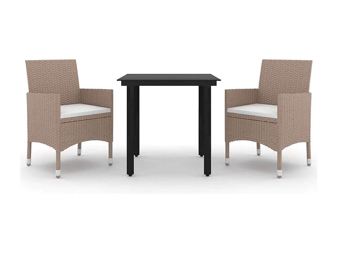 3-delige Tuinset met kussens poly rattan en glas