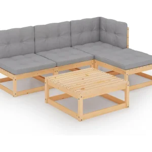 5-delige Loungeset met kussens massief grenenhout 5-delige Loungeset met kussens massief grenenhout