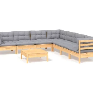 8-delige Loungeset met grijze kussens grenenhout 8-delige Loungeset met grijze kussens grenenhout