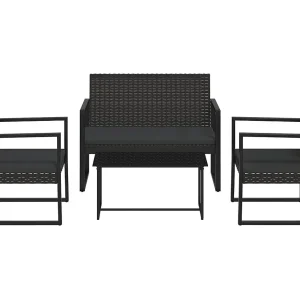 4-delige Loungeset met kussens poly rattan zwart 4-delige Loungeset met kussens poly rattan zwart