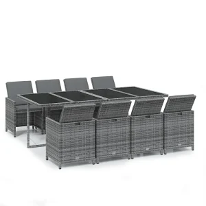 9-delige Tuinset met kussens poly rattan grijs 9-delige Tuinset met kussens poly rattan grijs