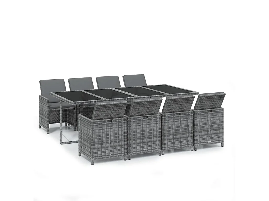 9-delige Tuinset met kussens poly rattan grijs