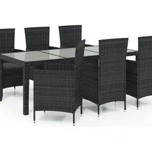 7-delige Tuinset met kussens poly rattan zwart 7-delige Tuinset met kussens poly rattan zwart