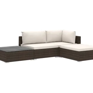 4-delige Loungeset met kussens poly rattan bruin 4-delige Loungeset met kussens poly rattan bruin