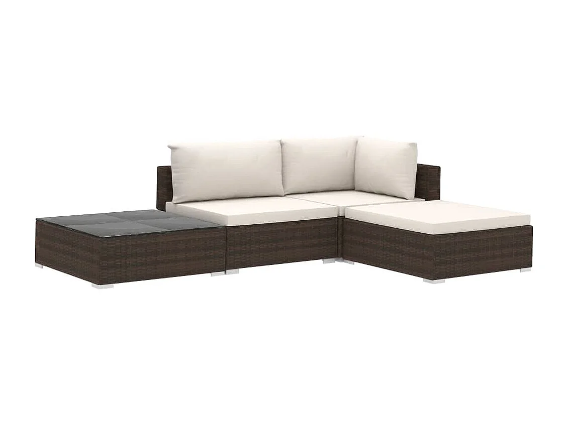 4-delige Loungeset met kussens poly rattan bruin