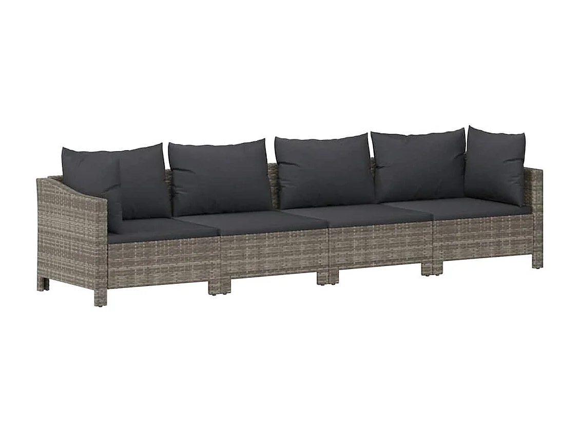 4-delige tuinloungeset met kussens grijs poly rattan