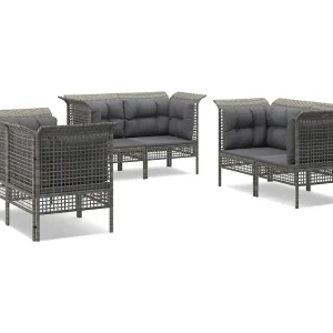 6-delige Loungeset met kussens poly rattan grijs 6-delige Loungeset met kussens poly rattan grijs
