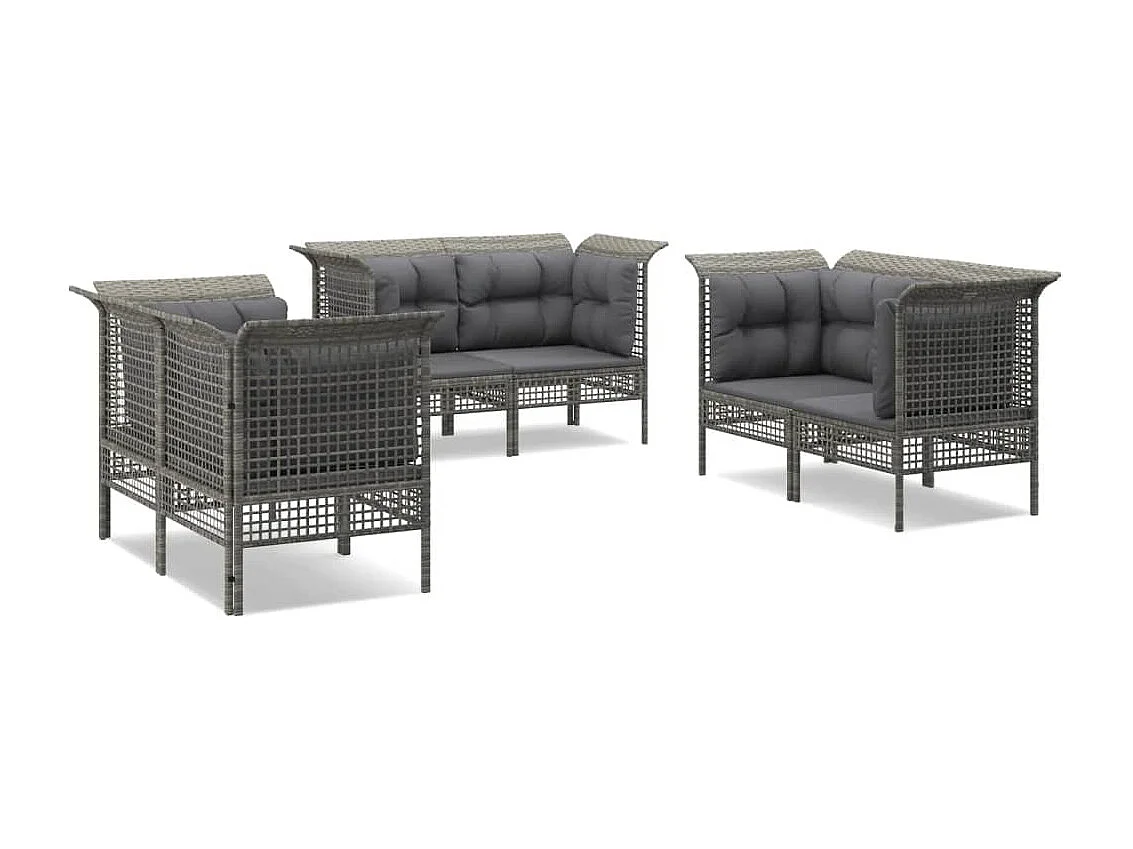 6-delige Loungeset met kussens poly rattan grijs