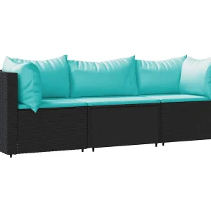 3-delige Loungeset met kussens poly rattan zwart 3-delige Loungeset met kussens poly rattan zwart