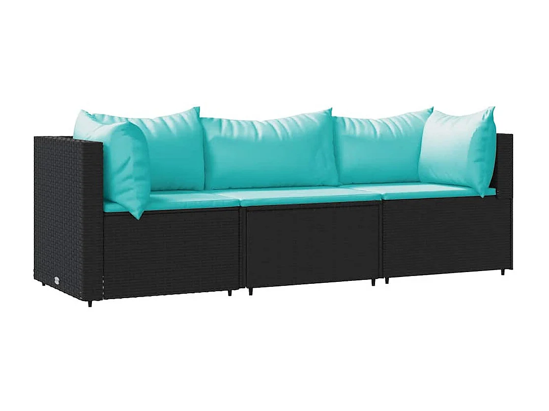 3-delige Loungeset met kussens poly rattan zwart