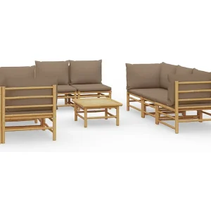 9-delige Loungeset met kussens bamboe taupe 9-delige Loungeset met kussens bamboe taupe