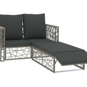 2-delige Loungeset met kussens poly rattan grijs 2-delige Loungeset met kussens poly rattan grijs