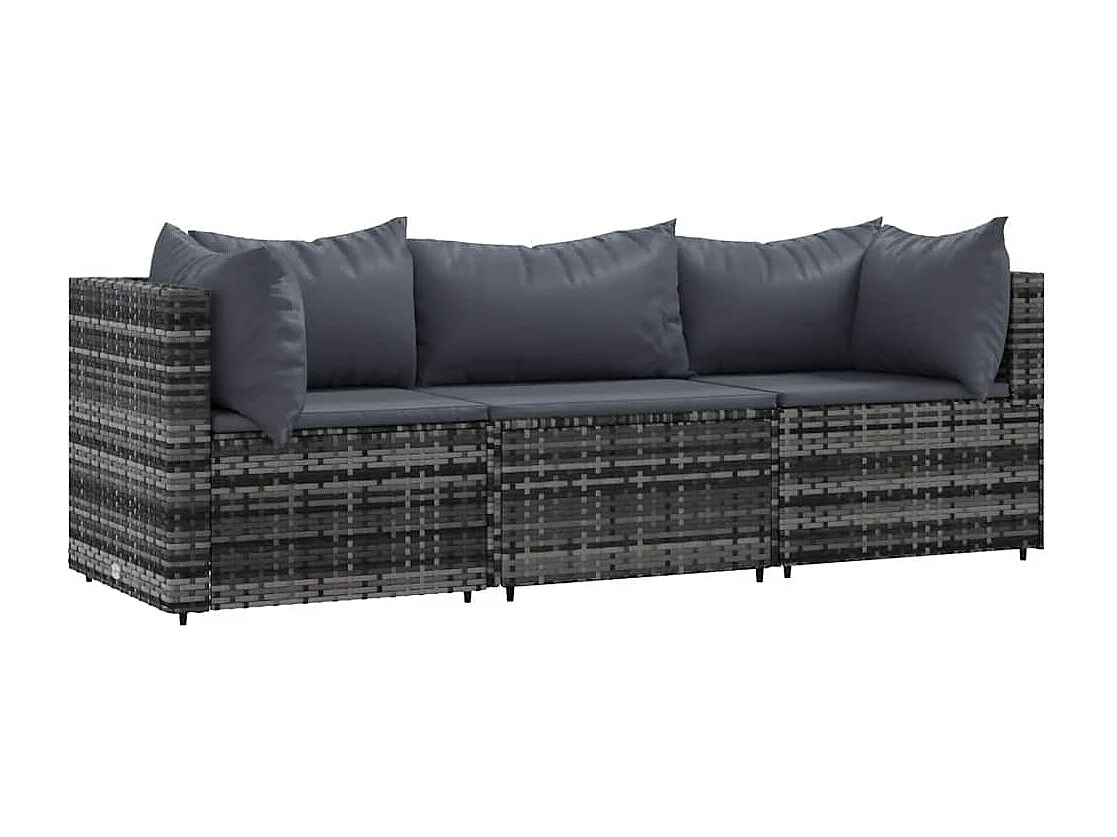 3-delige Loungeset met kussens poly rattan grijs