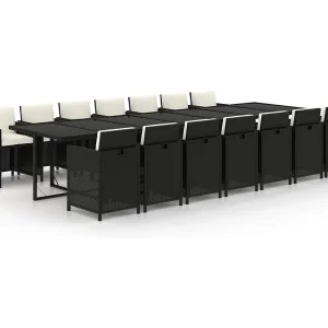 15-delige Tuinset met kussens poly rattan zwart