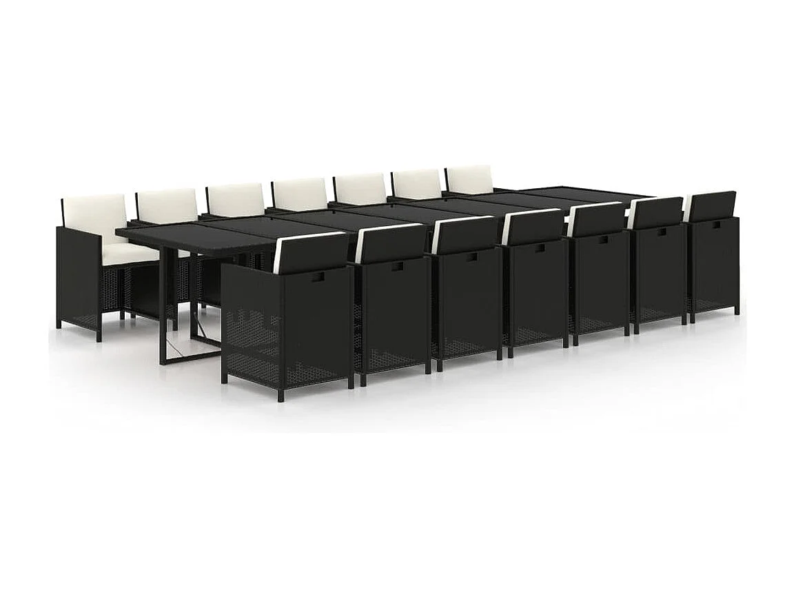 15-delige Tuinset met kussens poly rattan zwart