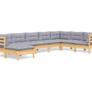8-delige Loungeset met grijze kussens grenenhout 8-delige Loungeset met grijze kussens grenenhout