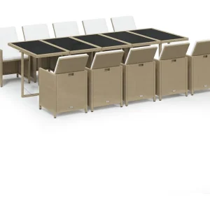 11-delige Tuinset met kussens poly rattan beige 11-delige Tuinset met kussens poly rattan beige