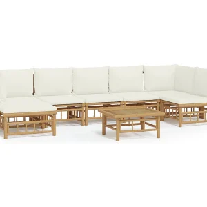 8-delige Loungeset met kussens bamboe crèmewit 8-delige Loungeset met kussens bamboe crèmewit