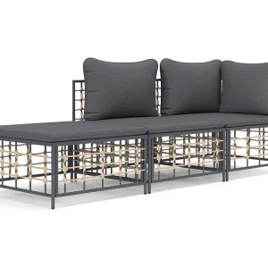 3-delige Loungeset met kussens poly rattan antracietkleurig 3-delige Loungeset met kussens poly rattan antracietkleurig