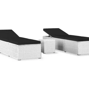3-delige Ligbeddenset met theetafel poly rattan wit 3-delige Ligbeddenset met theetafel poly rattan wit