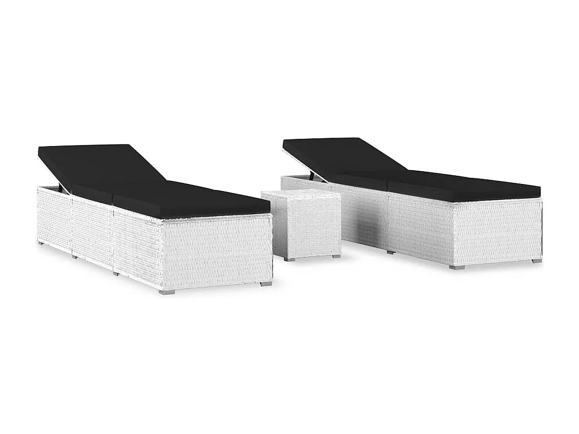 3-delige Ligbeddenset met theetafel poly rattan wit