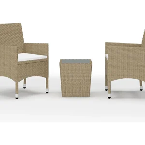 3-delige Bistroset poly rattan en gehard glas beige 3-delige Bistroset poly rattan en gehard glas beige