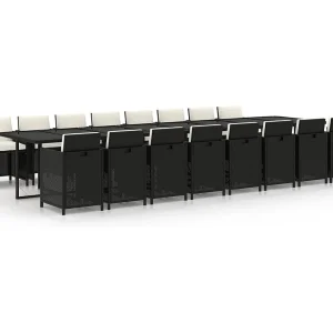 17-delige Tuinset met kussens poly rattan zwart