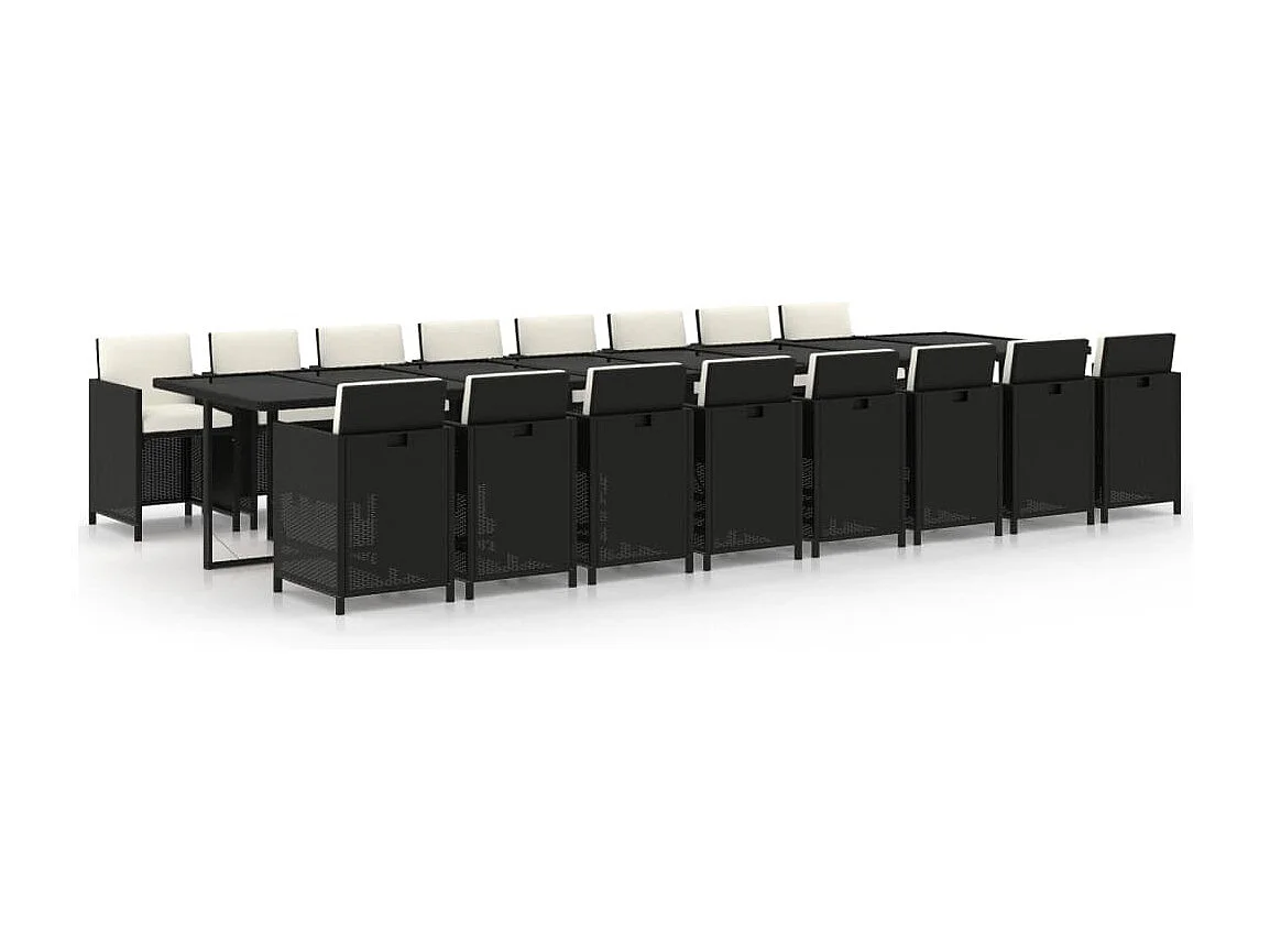 17-delige Tuinset met kussens poly rattan zwart
