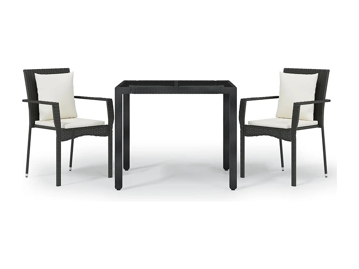3-delige Tuinset met kussens poly rattan zwart