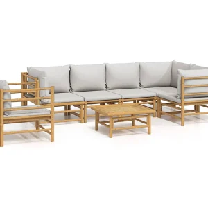 7-delige Loungeset met lichtgrijze kussens bamboe 7-delige Loungeset met lichtgrijze kussens bamboe