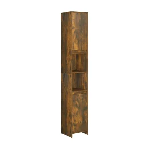 Badkamerkast 30x30x183,5 cm bewerkt hout gerookt eikenkleurig