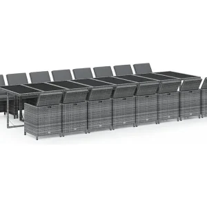 17-delige Tuinset met kussens poly rattan grijs