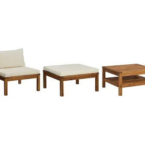 3-delige Loungeset met crèmewitte kussens acaciahout 3-delige Loungeset met crèmewitte kussens acaciahout
