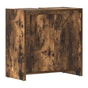 Badkamerkast 60x33x61 cm bewerkt hout gerookt eikenkleurig Badkamerkast 60x33x61 cm bewerkt hout gerookt eikenkleurig