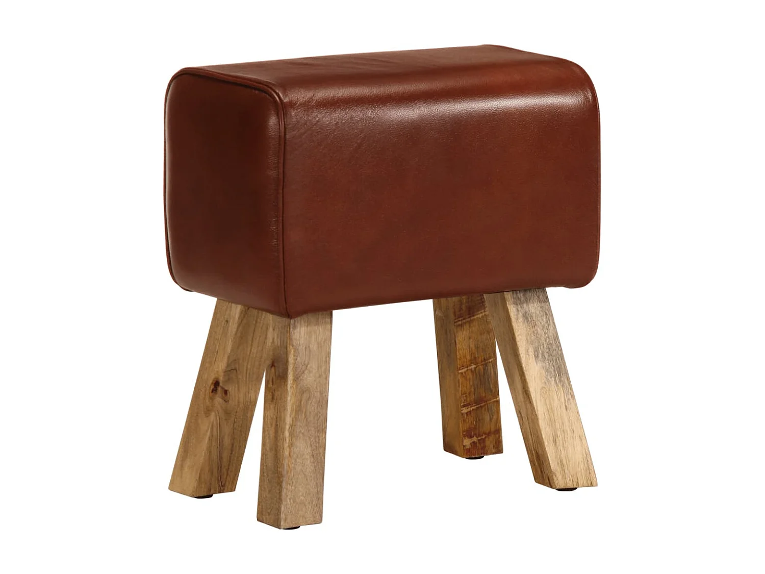 Bankje turnbok 38 cm echt leer en massief mangohout bruin