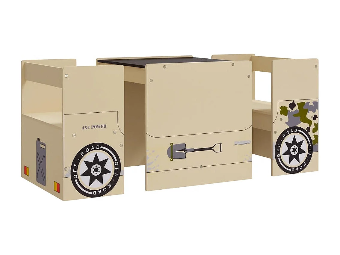 3-delige Kindertafel- en stoelenset off-road-auto-ontwerp MDF