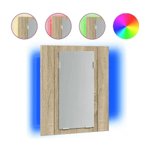 Badkamerkast met spiegel LED 40x12x45 acryl sonoma eikenkleurig