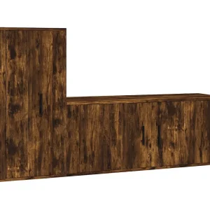 2-delige Tv-meubelset bewerkt hout gerookt eikenkleurig 2-delige Tv-meubelset bewerkt hout gerookt eikenkleurig
